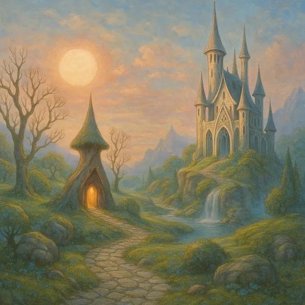 Enjoy an online jigsaw puzzle designed for browser play, featuring a dreamy fantasy landscape with a fairytale castle.