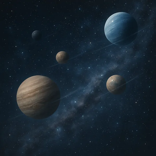 Enjoy an online jigsaw puzzle designed for browser play, featuring a serene outer space scene with several planets suspended against a starry backdrop.