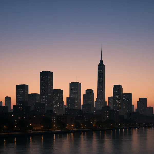 Enjoy an online jigsaw puzzle designed for browser play, featuring a serene city skyline at dusk.