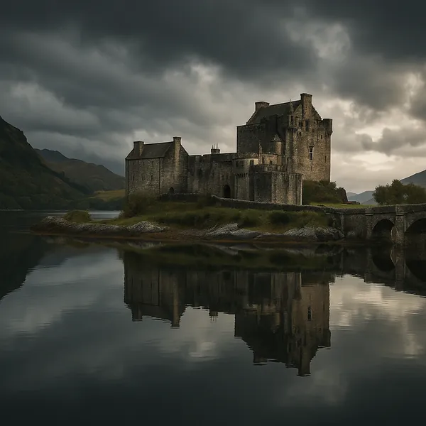 Enjoy an online jigsaw puzzle designed for browser play, featuring a moody castle set against a dramatic lakeside landscape.