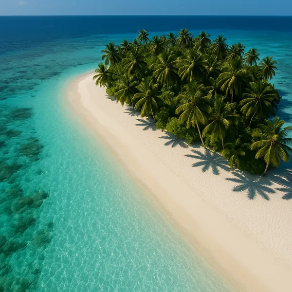 Enjoy an online jigsaw puzzle designed for browser play, featuring a sun-drenched tropical island and crystalline turquoise waters.