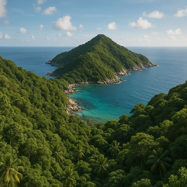 Enjoy an online jigsaw puzzle designed for browser play, featuring a lush tropical island and a serene coastal landscape.