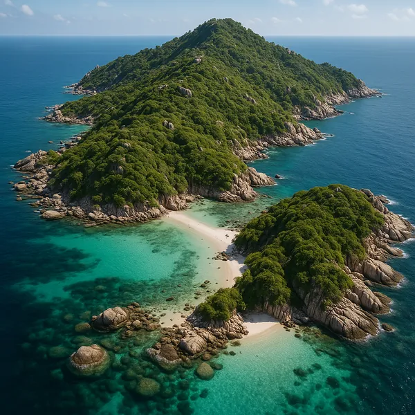 Enjoy an online jigsaw puzzle designed for browser play, featuring a lush tropical island and turquoise sea captured from above.