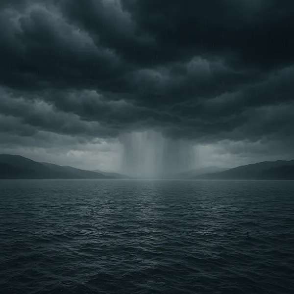 Enjoy an online jigsaw puzzle designed for browser play, featuring a dramatic storm over a vast body of water and the surrounding hills.