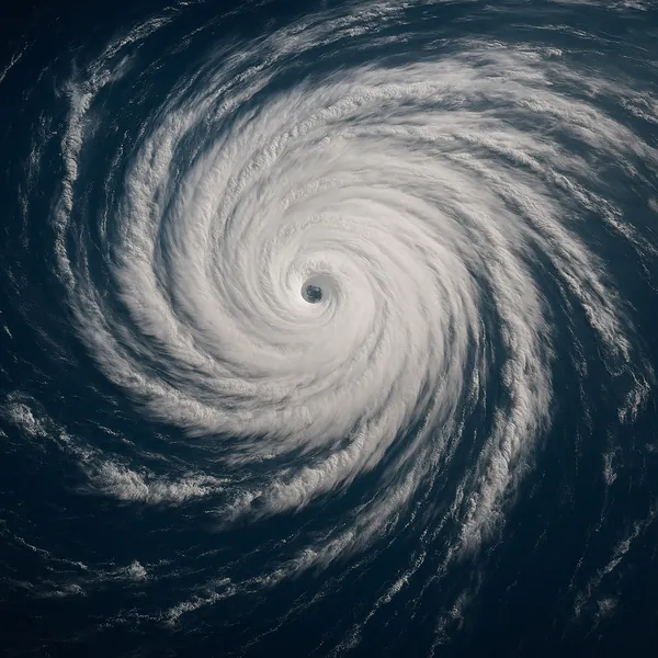 Enjoy an online jigsaw puzzle designed for browser play, featuring a dramatic satellite view of a swirling storm over the open ocean — a nature-and-weather scen