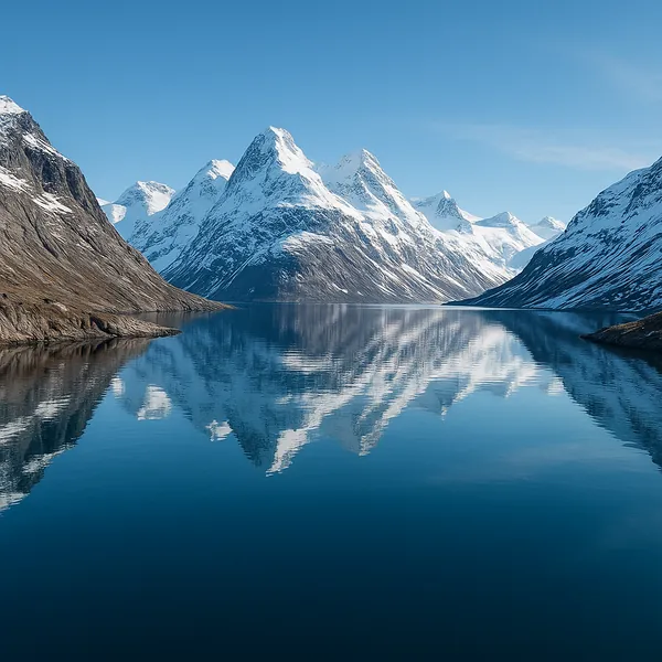 Enjoy an online jigsaw puzzle designed for browser play, featuring a serene mountain landscape and its perfect reflection in a glassy fjord.