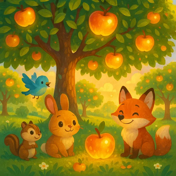 This online jigsaw puzzle features a charming woodland scene of friendly animals and a sunlit apple orchard you can play right in your browser.