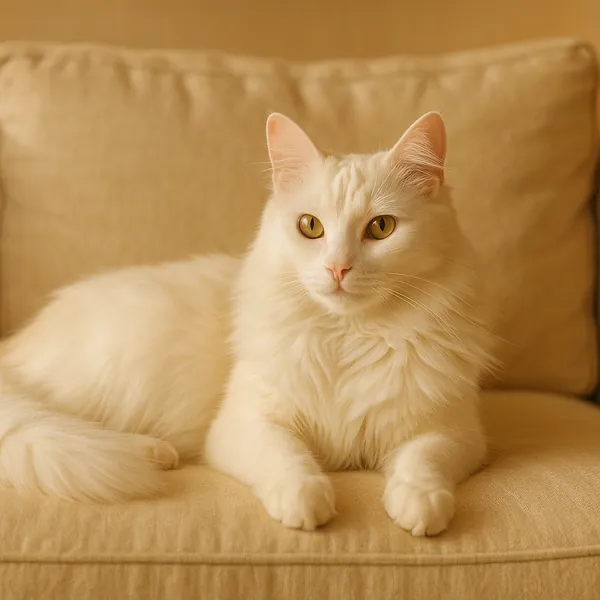 Enjoy an online jigsaw puzzle designed for browser play, featuring a serene portrait of a fluffy white cat.