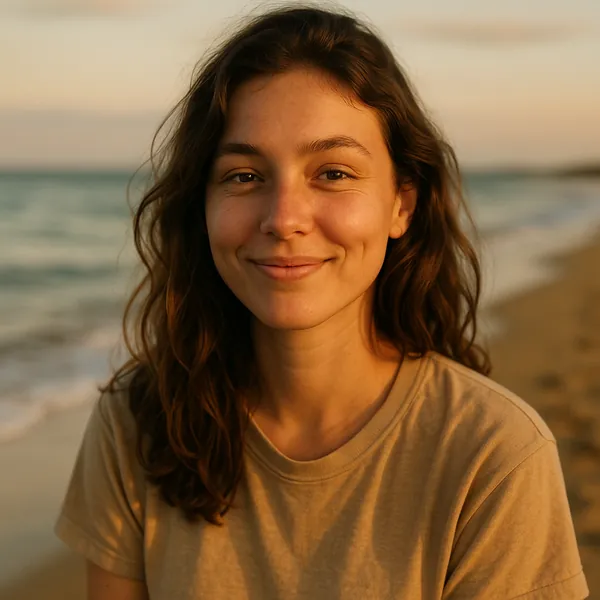 Enjoy an online jigsaw puzzle designed for browser play, featuring a warm portrait set against a tranquil beach scene that blends people and nature.