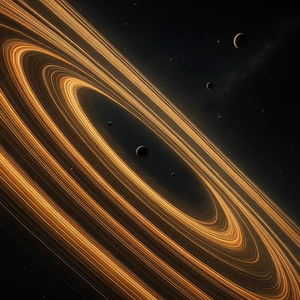 Enjoy an online jigsaw puzzle designed for browser play, featuring a dramatic space scene of glowing planetary rings and orbiting moons.