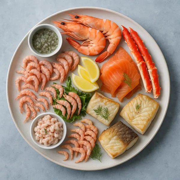 Play an online jigsaw puzzle in your browser that shows a gorgeous seafood platter — a tempting food-themed image perfect for a relaxing break.