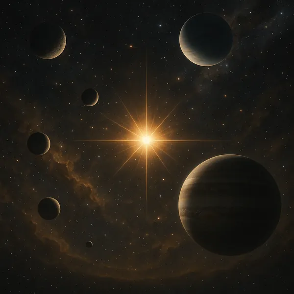Enjoy an online jigsaw puzzle designed for browser play, featuring a dramatic space scene of planets and a bright star.