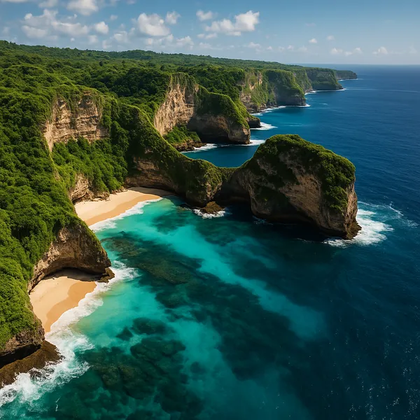 Enjoy an online jigsaw puzzle designed for browser play, featuring a dramatic coastal landscape and tropical beach scene.