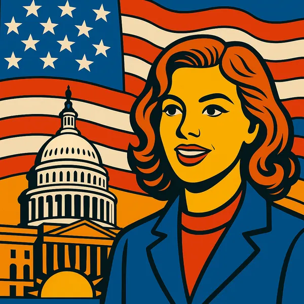 Enjoy an online jigsaw puzzle designed for browser play, featuring a bold patriotic illustration that blends city and political themes.