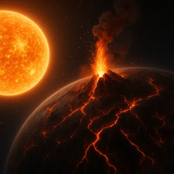 This online jigsaw puzzle features a dramatic space scene of a volcanic planet under a blazing sun, perfect for lovers of space and sci-fi imagery.