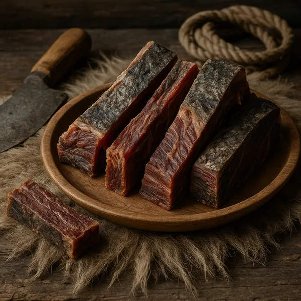 Enjoy an online jigsaw puzzle designed for browser play, featuring a rustic food scene of cured meat slices artfully arranged on a wooden plate.