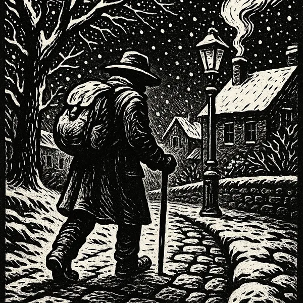 Enjoy an online jigsaw puzzle designed for browser play, featuring a vintage black-and-white winter illustration.