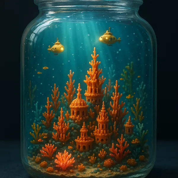 Enjoy an online jigsaw puzzle designed for browser play, featuring a whimsical underwater scene inside a glass jar.