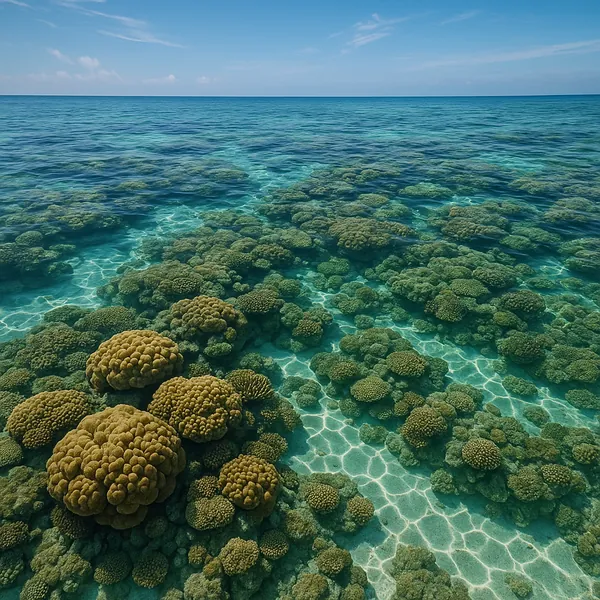 Enjoy an online jigsaw puzzle designed for browser play, featuring a sunlit coral reef spread beneath crystalline tropical waters.