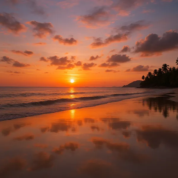 Enjoy an online jigsaw puzzle designed for browser play, featuring a tranquil beach sunset that celebrates nature's warm colors.