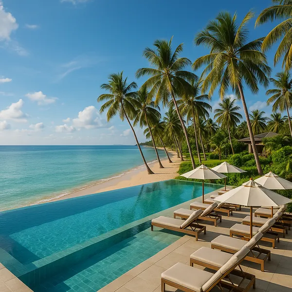 Here’s an online jigsaw puzzle you can play in your browser, focused on a tranquil beach resort scene that celebrates nature and coastal relaxation.