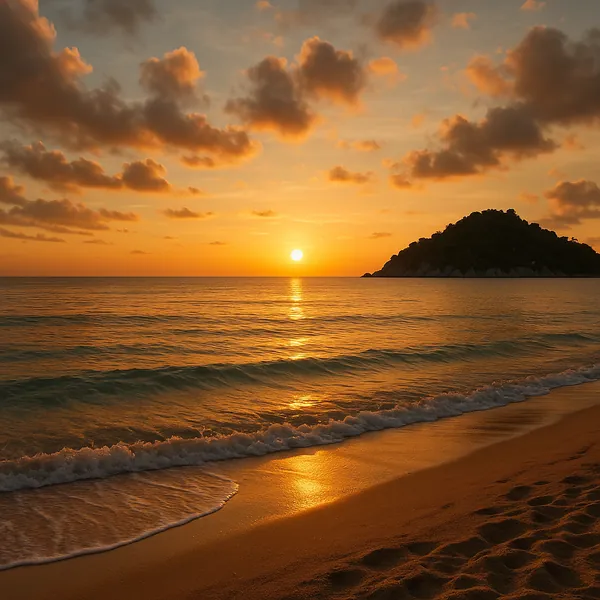 Enjoy an online jigsaw puzzle designed for browser play, featuring a serene sunset beach scene from nature and seascape photography.