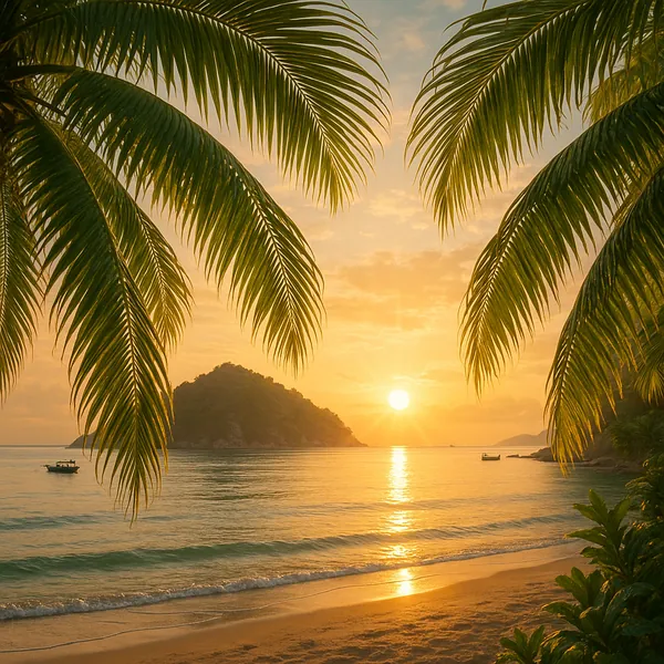 Enjoy an online jigsaw puzzle designed for browser play, featuring a tranquil tropical beach scene.