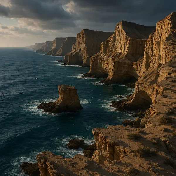 This online jigsaw puzzle features a dramatic coastal landscape of towering sea cliffs and deep blue ocean, ready to play in your browser.
