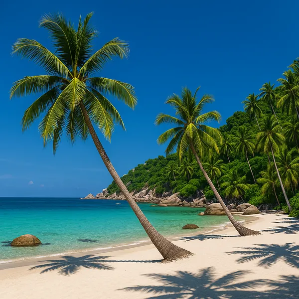 Enjoy an online jigsaw puzzle designed for browser play, featuring a sunlit tropical beach and lush coastal nature.