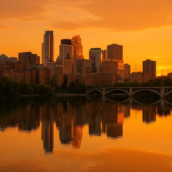 Enjoy an online jigsaw puzzle designed for browser play, featuring a golden city skyline reflected in calm river waters.