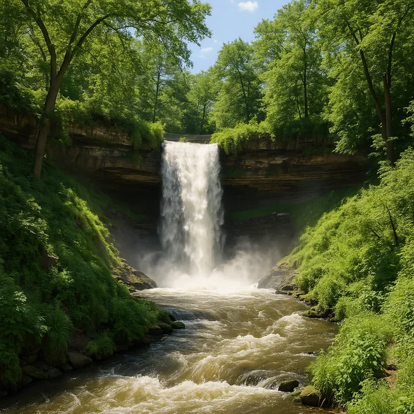Enjoy an online jigsaw puzzle designed for browser play, featuring a dramatic waterfall set in a vibrant natural landscape.