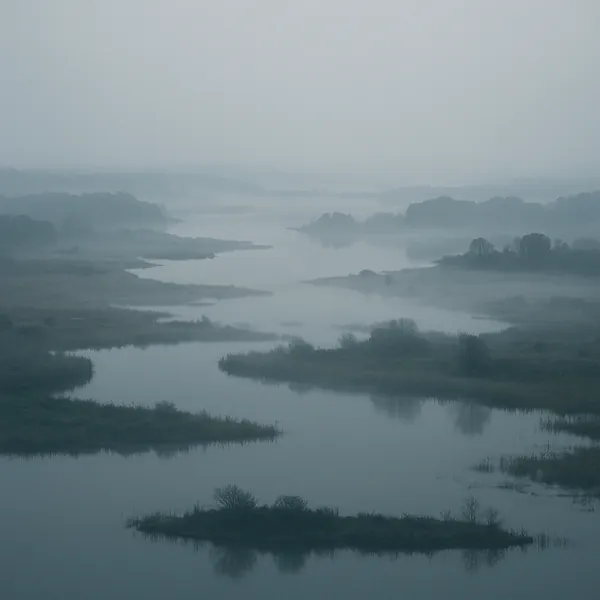 This online jigsaw puzzle features a misty river landscape that brings a calm nature scene to your browser.
