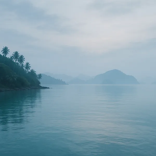 Enjoy an online jigsaw puzzle designed for browser play, featuring a tranquil seascape of islands and palm-fringed shores.