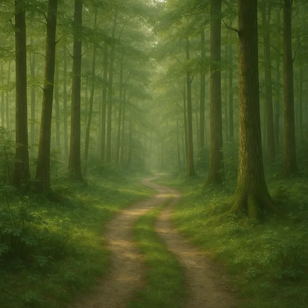 Enjoy an online jigsaw puzzle designed for browser play, featuring a tranquil forest scene rich in nature and greenery.