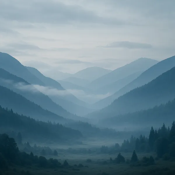 Enjoy an online jigsaw puzzle designed for browser play, featuring a serene mountain landscape in soft blue tones.