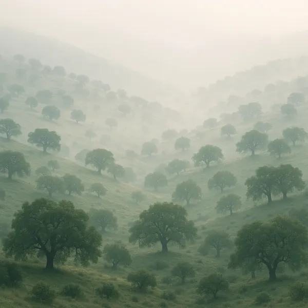 Here’s an online jigsaw puzzle you can play in your browser, featuring a serene nature landscape of misty hills and scattered trees.