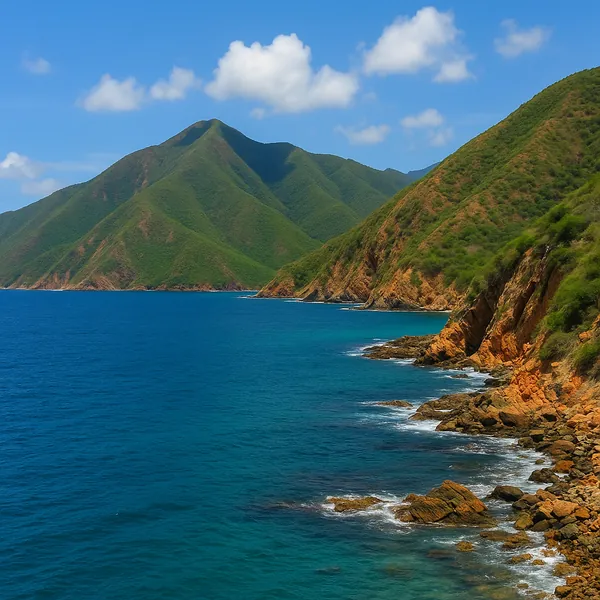 Enjoy an online jigsaw puzzle designed for browser play, featuring a sunlit coastal landscape where rugged cliffs meet clear blue sea.