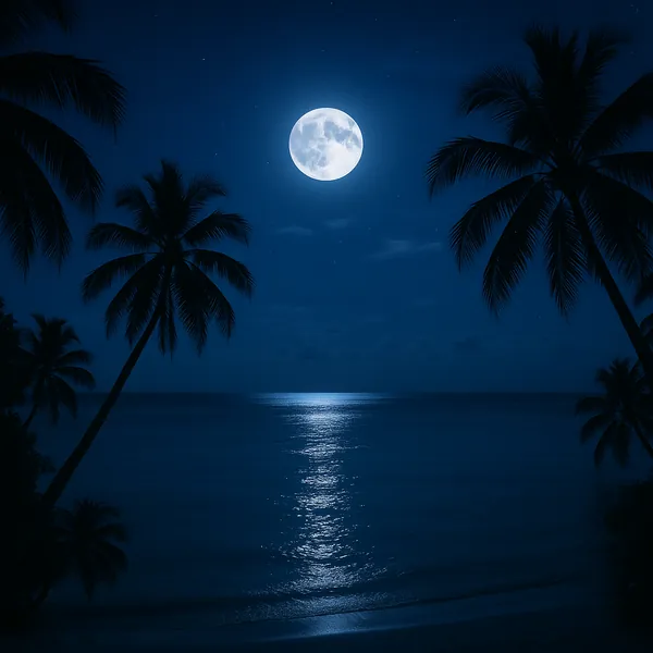 Enjoy an online jigsaw puzzle designed for browser play, featuring a tranquil moonlit beach scene that celebrates nature and nighttime beauty.