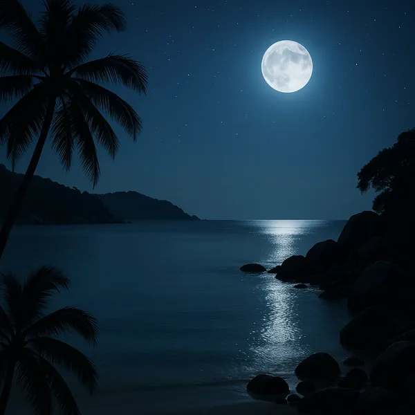 Enjoy an online jigsaw puzzle designed for browser play, featuring a tranquil moonlit seascape and coastal nature.