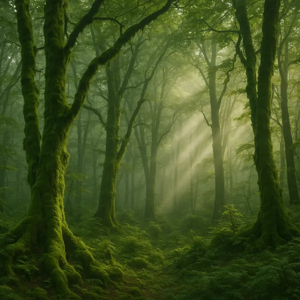 Enjoy an online jigsaw puzzle designed for browser play, featuring a lush, moss-covered forest scene that celebrates the beauty of nature.