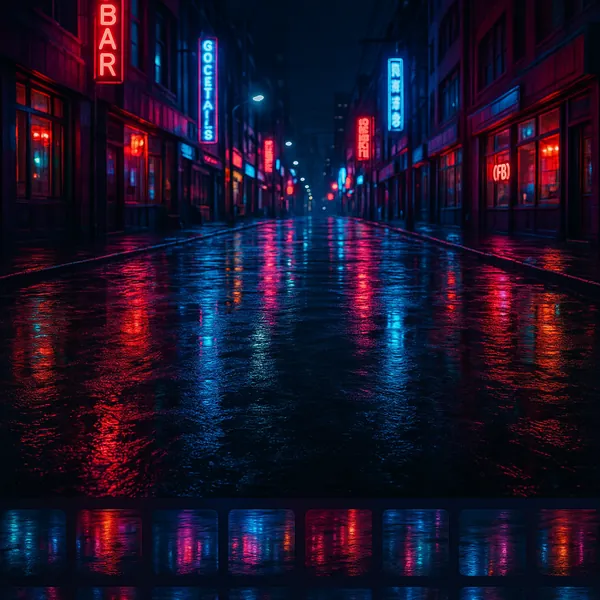Enjoy an online jigsaw puzzle designed for browser play, featuring a neon-lit city street at night.