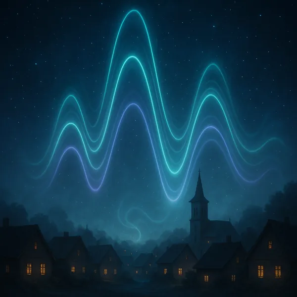 Enjoy an online jigsaw puzzle designed for browser play, featuring a tranquil night-scape where nature and a sleepy village meet under a luminous sky.