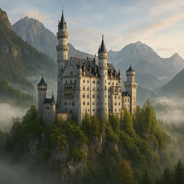 This online jigsaw puzzle features a fairytale castle set among misty mountains, perfect for lovers of architecture and nature scenes.