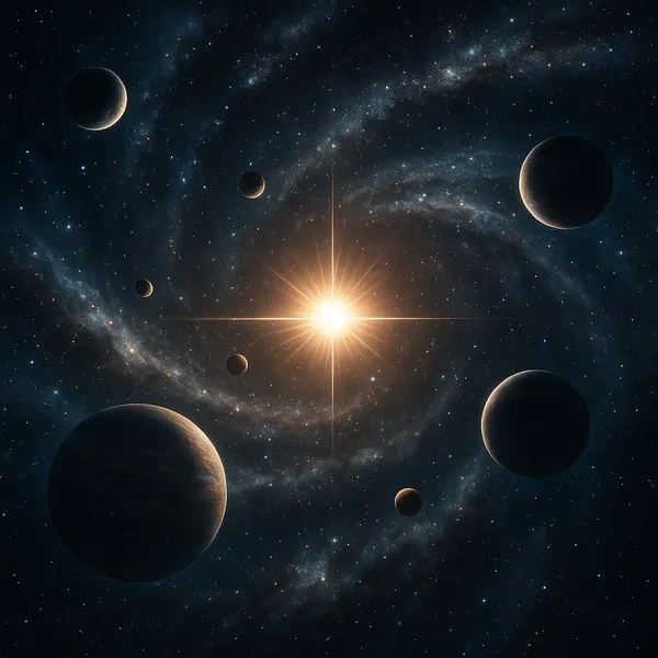 Enjoy an online jigsaw puzzle designed for browser play, featuring a breathtaking space scene of planets and stars set against a swirling galaxy.