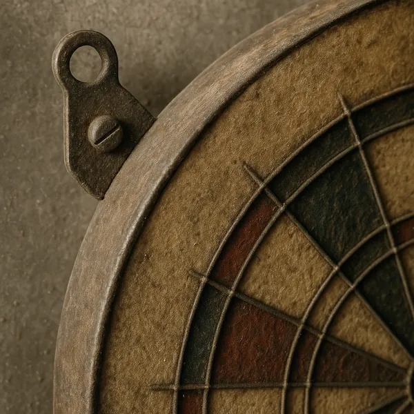 Enjoy an online jigsaw puzzle designed for browser play, featuring a close-up of a vintage dartboard that blends game and rustic décor.