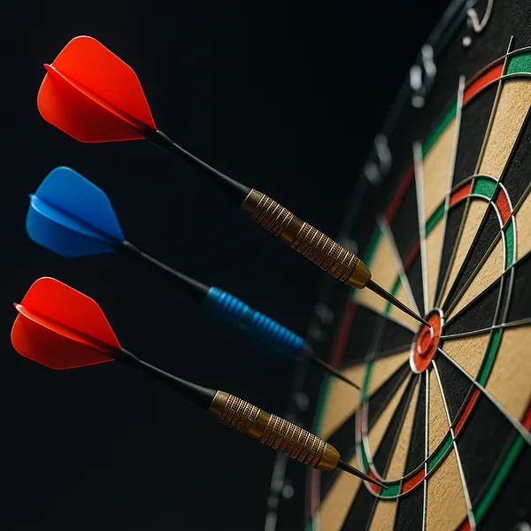Enjoy an online jigsaw puzzle designed for browser play, featuring a close-up sports scene of darts and a dartboard.