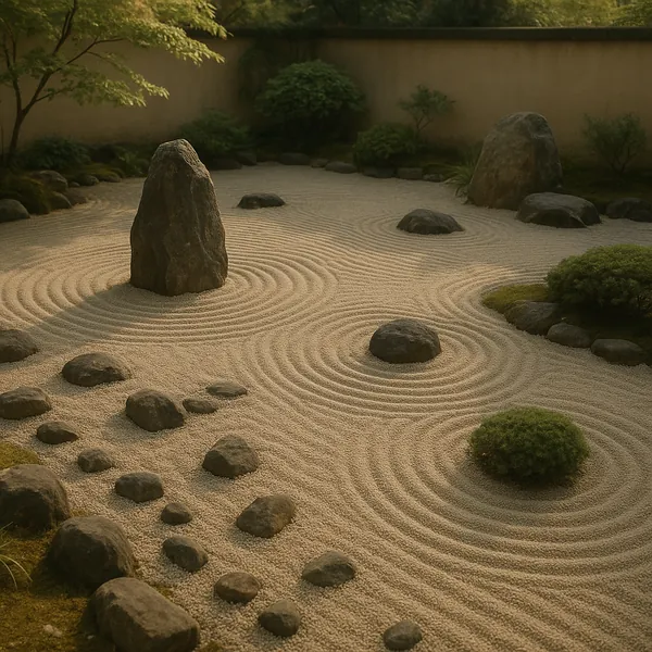 Enjoy an online jigsaw puzzle designed for browser play, featuring a serene Japanese rock garden that celebrates nature and meditative design.