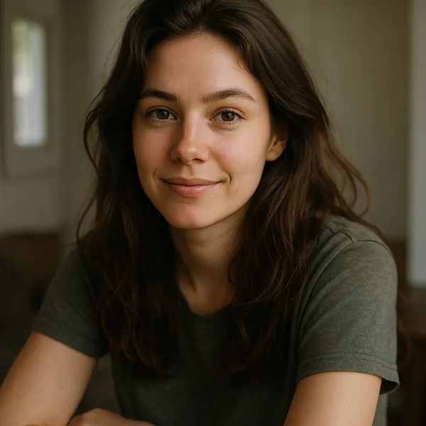 This online jigsaw puzzle features a gentle indoor portrait of a smiling young woman, perfect for lovers of people and portrait photography.