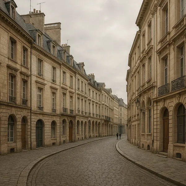 Enjoy an online jigsaw puzzle designed for browser play, featuring a quiet, historic city street lined with elegant stone townhouses and graceful arches.