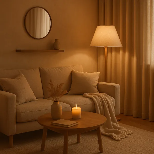 Enjoy an online jigsaw puzzle designed for browser play, featuring a warm, cozy living room interior that celebrates home and comfort.
